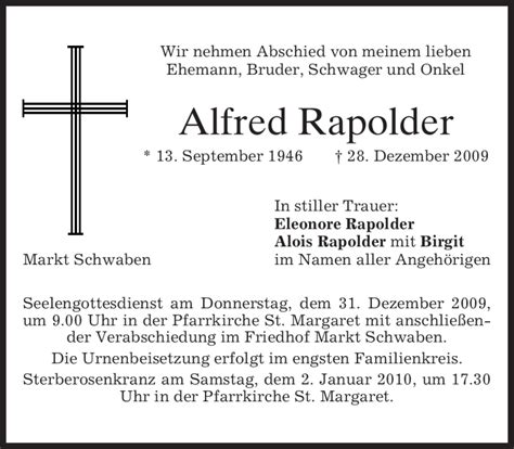 Traueranzeigen Von Alfred Rapolder Trauer Merkur De