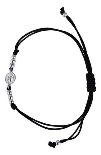 Pulsera San Benito Hilo Negro Plata C Medalla San Benito