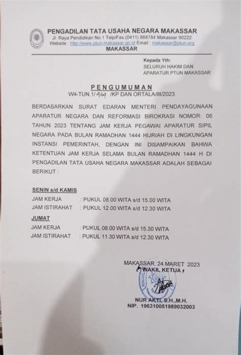 Penetapan Jam Kerja Selama Bulan Suci Ramadhan Hijriah