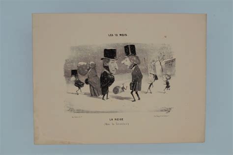 Lithographie Originale En Noir Et Blanc Les 12 Mois La Neige Mois