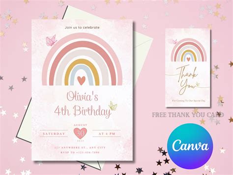 Rainbow Party Invitation Editable In Canva Diy Canva Template Etsy