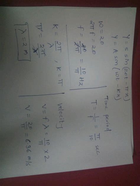 30 The Equation Of A Progressive Wave Is Given By Y 5 Sin 20t Tx