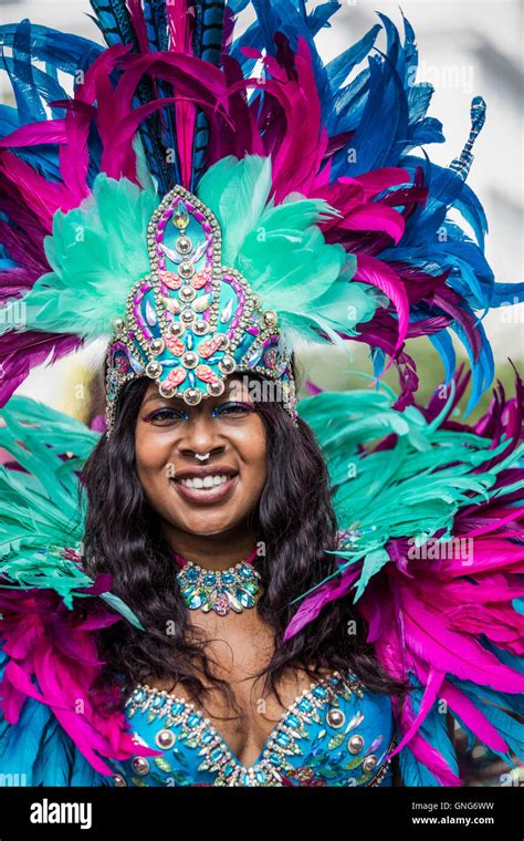 Beautiful Young West Indies Woman Wearing Bright Coloured Costume With