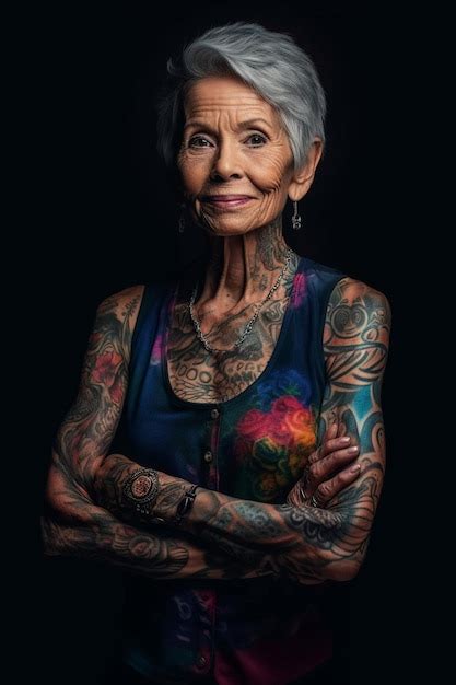 Premium AI Image | An older woman with tattoos on her arms