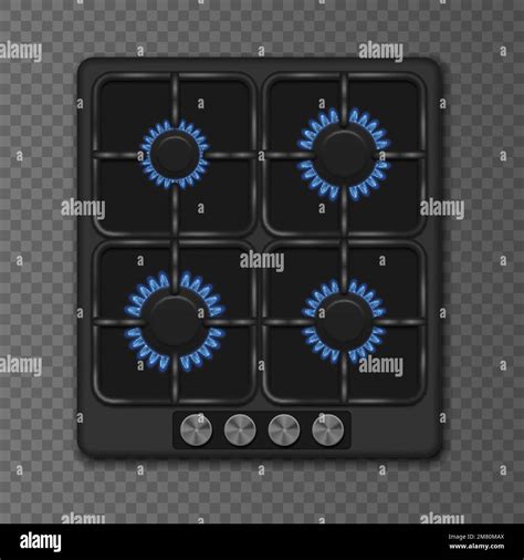 Burning Gas Gas Stove Burner Hob In The Kitchen Vector Illustration