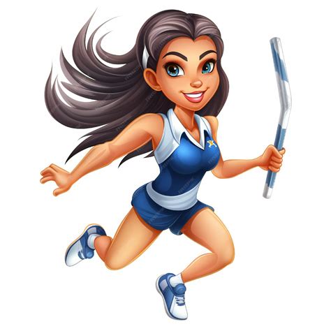 Premium Photo | Cartoon illustration of a female athlete with a long baton