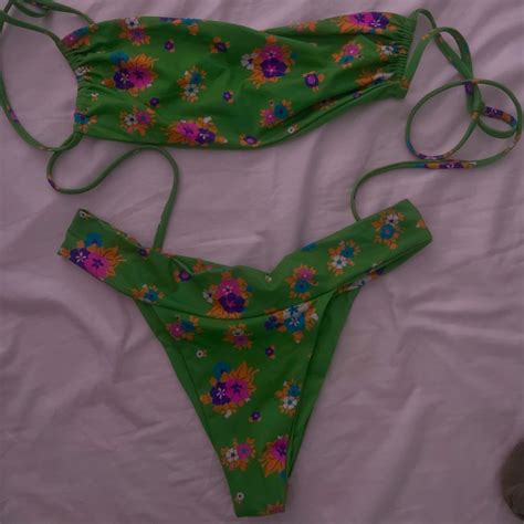 Green Floral Frankies Bikini Top And Bottom Set Gem