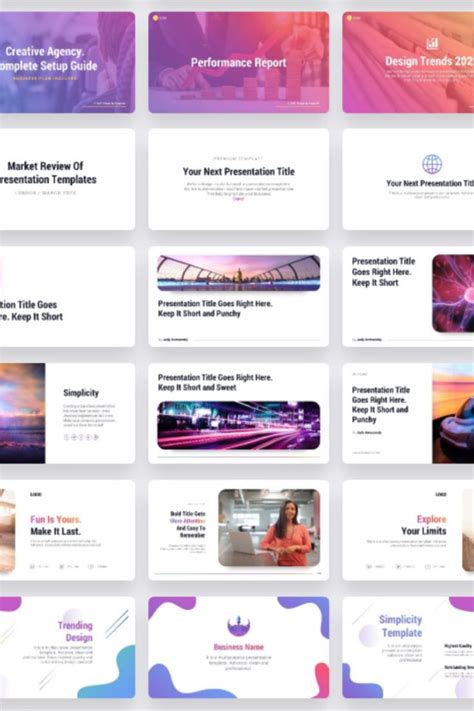 the powerpoint presentation is displayed in purple, pink and blue ...