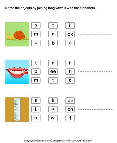 Identify Pictures By Joining Long Vowels With Alphabets Turtle Diary Worksheet