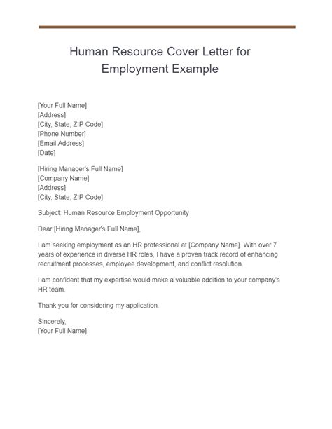 Human Resource Cover Letter Examples PDF