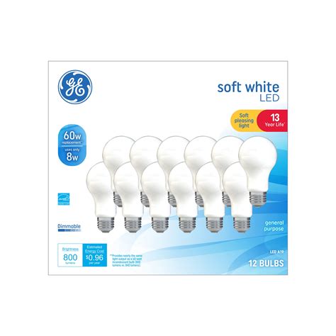 GE LED 8W 60W Equivalent Soft White General Purpose A19 Light Bulbs