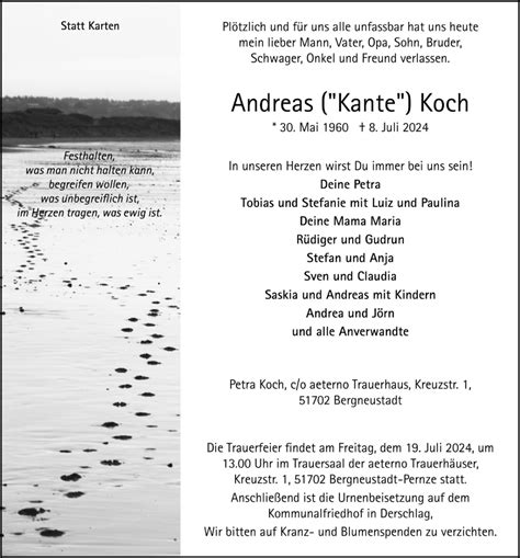 Traueranzeigen Von Andreas Koch Wirtrauern