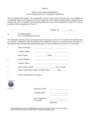 Fillable Online Topsfield Ma FORM A BAPPLICATIONb FOR ENDORSEMENT OF