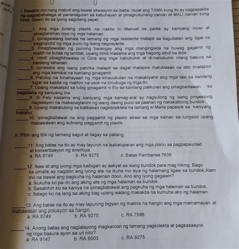 1 Basahin Mo Ng Mabuti Ang Bawat Sitwasyon Sa Itaas Isulat Ang TAMA