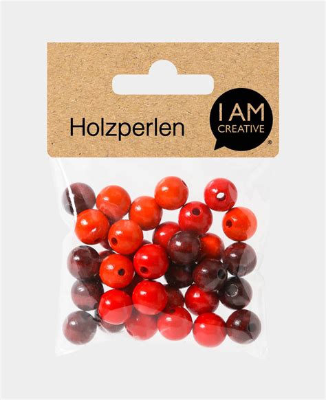 Holzperlen Mix ø 12 mm braun orange rot 35 Stk I AM CREATIVE