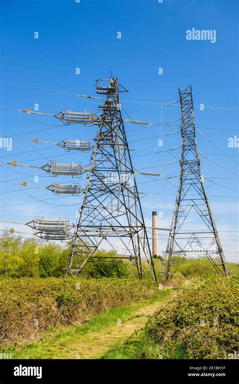 Large Electricity Pylons For Uskmouth Power Station At Newport Wetlands