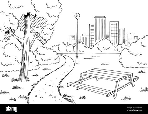 Park graphic black white table landscape sketch illustration vector ...