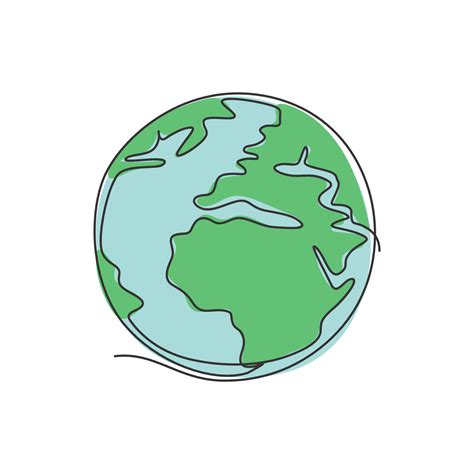 dibujo de linea continua unica de esfera global earth  etiqueta de