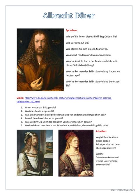 Albrecht Duerer allgemeine Deutsch DAF Arbeitsblätter pdf doc