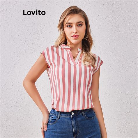 Lovito Women Casual Striped Cut Out Blouse LBL07003 Shopee Philippines