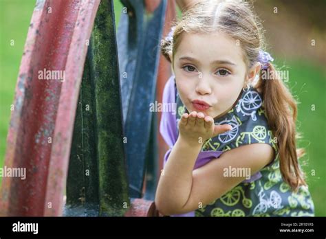 Sweet Six Years Old Blonde Girl Outdoors Stock Photo Alamy