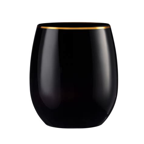 12 Oz Black Stemless Wine Goblets With Gold Rim 6 Pack Posh Setting