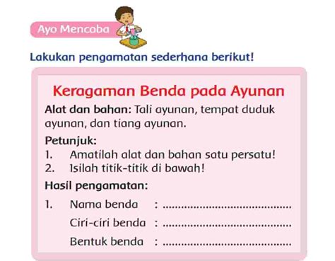 Nama Benda Ciri Ciri Benda Tali Ayunan Tempat Duduk Ayunan Dan Tiang