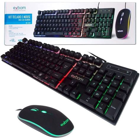 Kit Fio Usb Teclado Mouse Led Rgb Abnt Ii Padrao Brasileiro