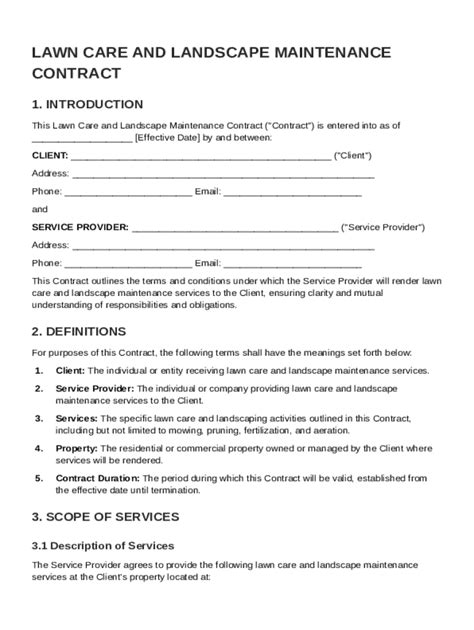 Lawn Care And Landscape Maintenance Contract Template Fill Out And Sign