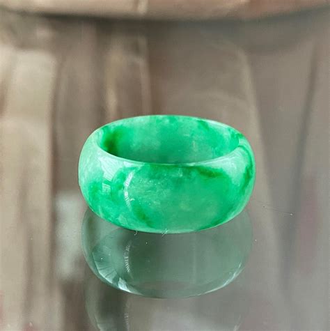 Vintage Natural Green Jadeite Jade Band Ring Size Etsy