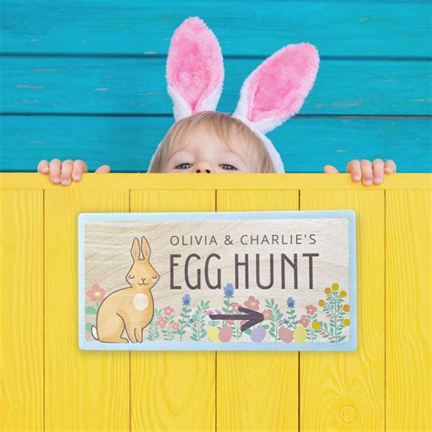 Childrens Egg Hunt Sign With Bunny Easter Decoration Easter Etsy