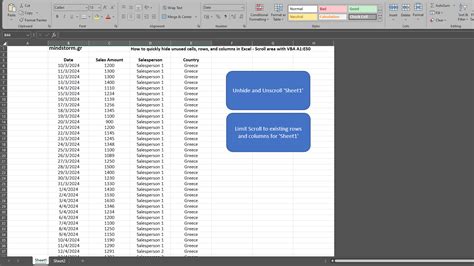 How To Quickly Hide Unused Cells Rows And Columns In Excel Scroll Area With Vba A1 E50