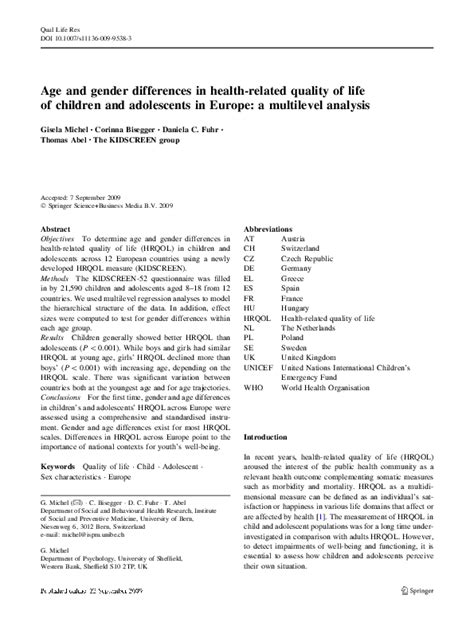 Pdf Age And Gender Differences In Health Related Quality Of Life Of