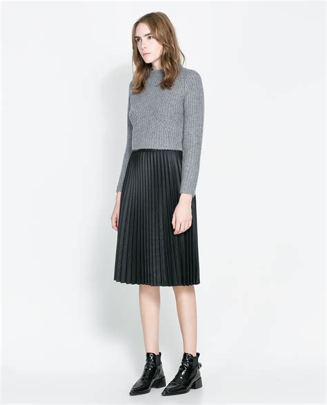 Zara Pleated Midi Skirt In Black Grey Lyst