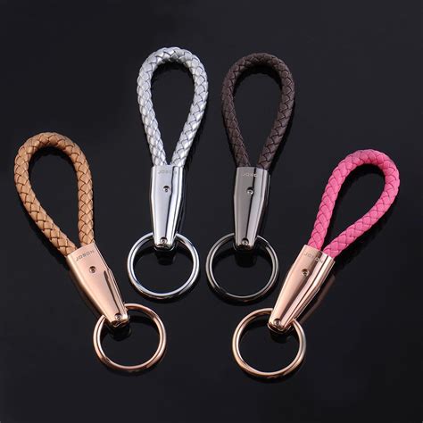 Jobon Creative High Grade Braided Leather Key Chain Luxury Key Ring