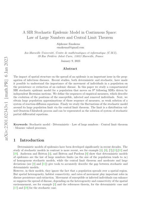 PDF A SIR Stochastic Epidemic Model In Continuous Space Law Of Large