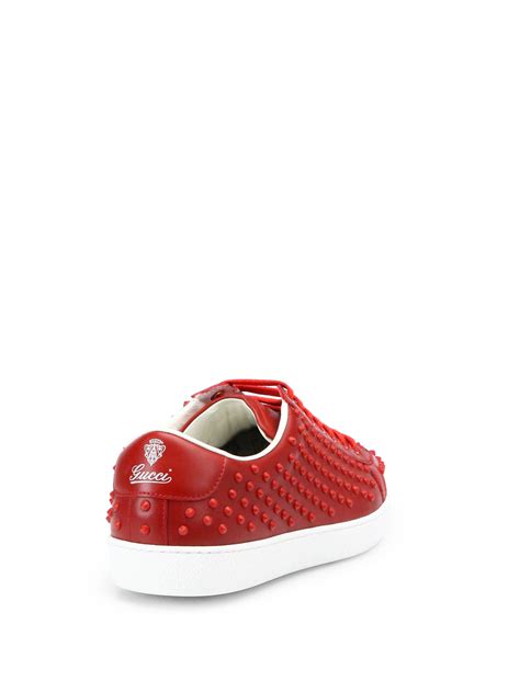 Gucci Brooklyn Studded Laceup Sneakers in Red | Lyst