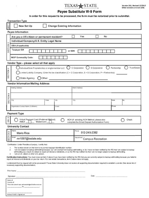 Fillable Online Gato Docs Its Txstate Payee Substitute W Form