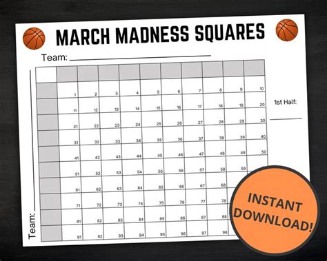 March Madness Squares Printable March Madness Game Ncaa Basketball