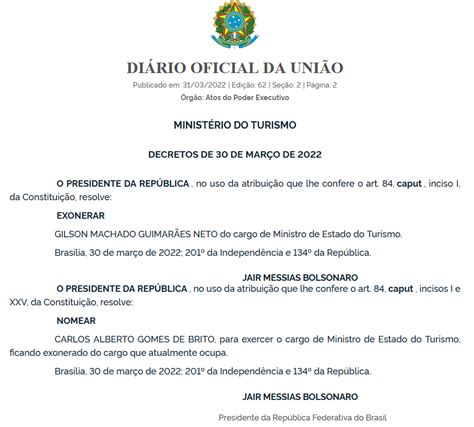 Carlos Brito Assume Lugar De Gilson Machado Como Ministro Do Turismo