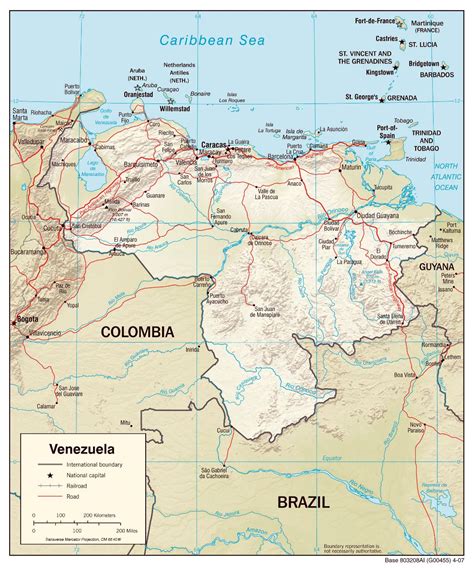 Large Scale Political Map Of Venezuela With Relief Roads And Cities