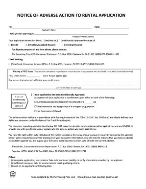 Fillable Online Adverse Action Form Generic Fax Email Print PdfFiller