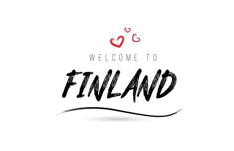 Welcome To Finland Country Text Typography With Red Love Heart And