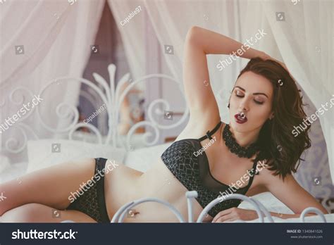 Portrait Charming Sexy Woman Lingerie Lying Stock Photo Edit Now 1340841026