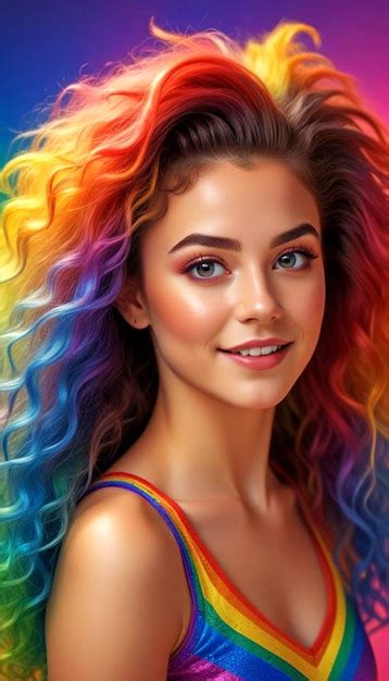 A Woman With Rainbow Hair And Rainbow Hair Premium AI Generated Image