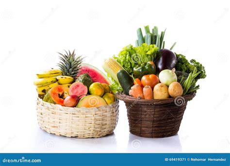 Fruits and Vegetables in Basket Stock Image - Image of isolated, multi ...