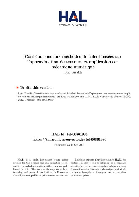 Solution Contributions Aux M Thodes De Calcul Bas Es Sur L