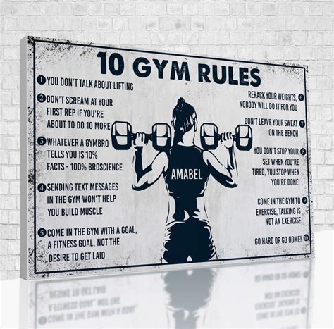 Custom 10 Gym Rules Canvas Personalized Sport Poster Gift Ideas For