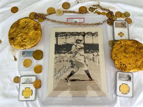 Babe Ruth Signed Photo PSA DNA Pirate Gold Coins