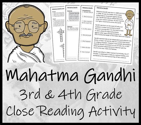 Mahatma Gandhi Close Reading Comprehension Activity 3rd Grade And 4th